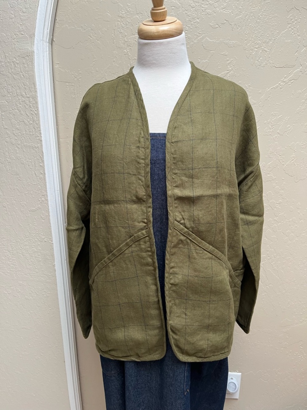 notPERFECTLINEN COPENHAGEN Linen Jacket in Loden Checks, S/M, NEW